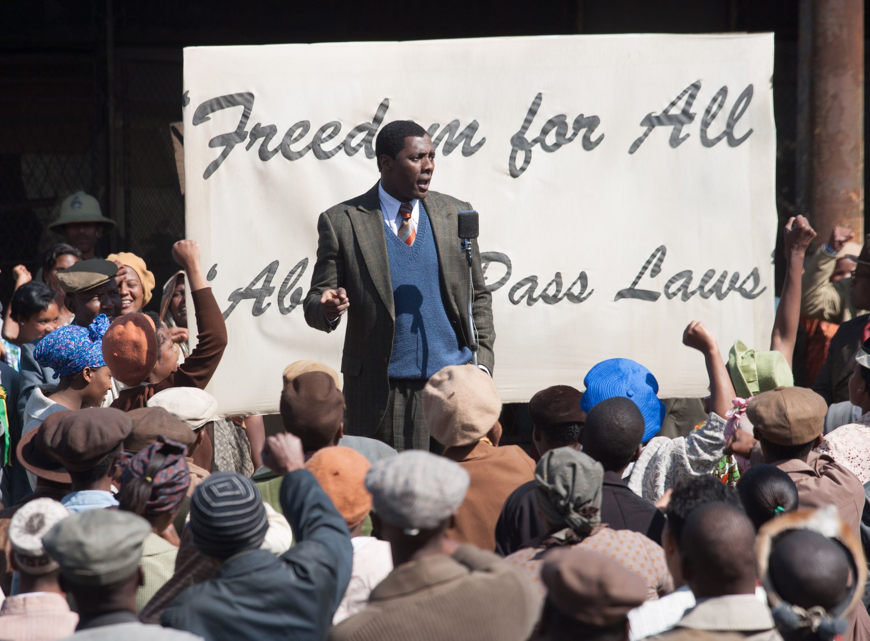 Idris Elba gives a speech as Mandela