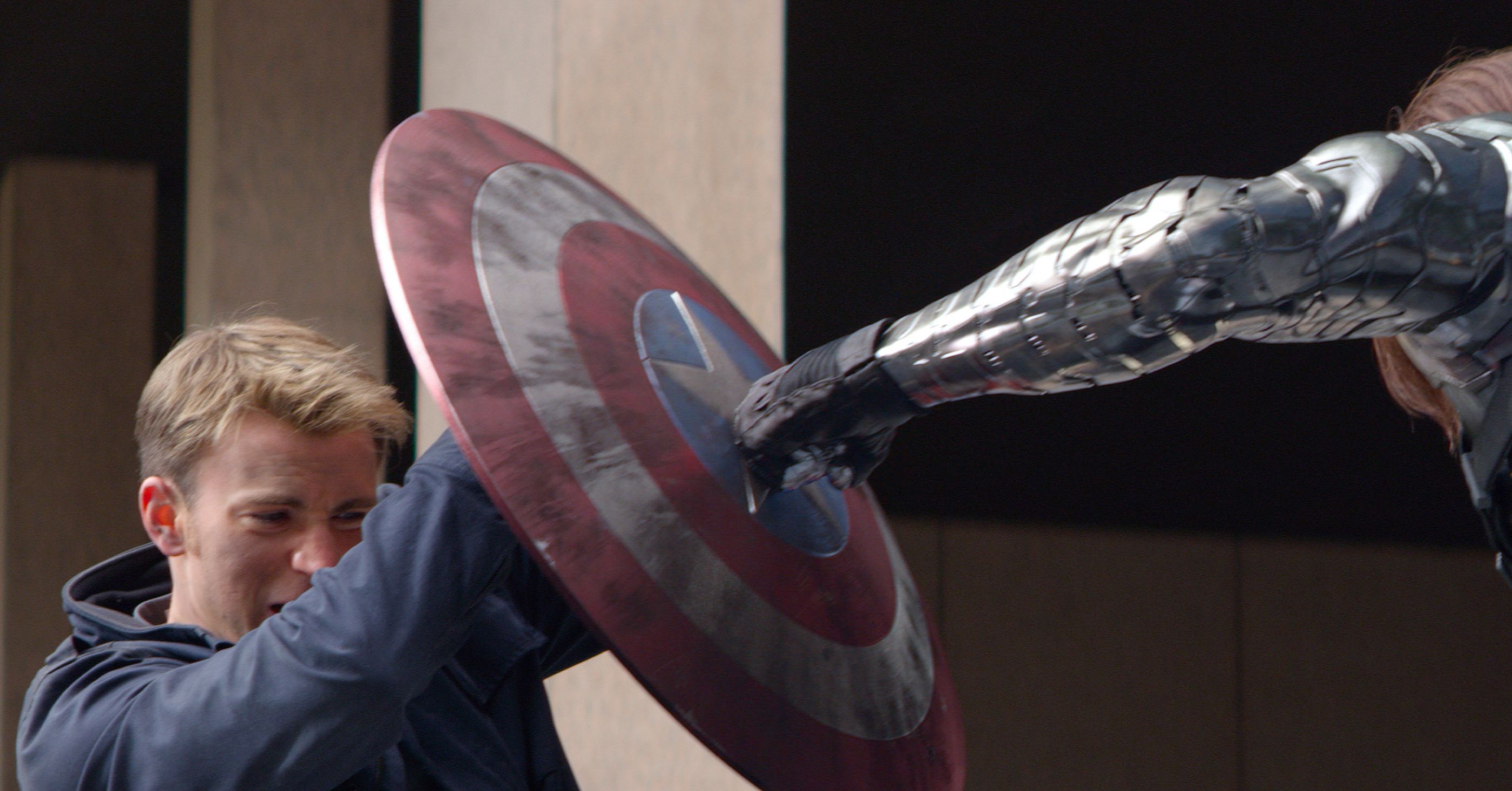 Captain America protected by shield