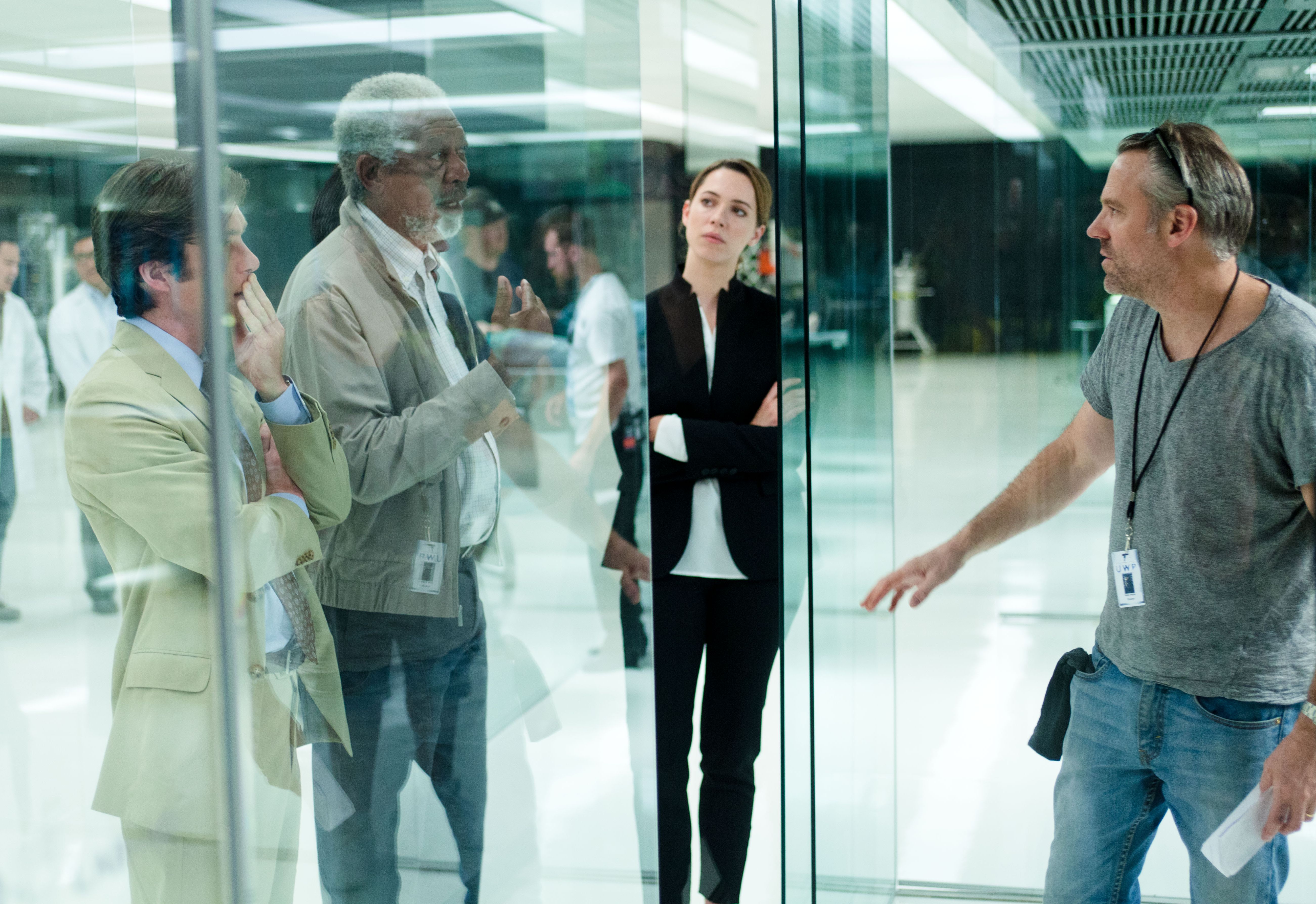 Morgan Freeman on the set of Transcendence