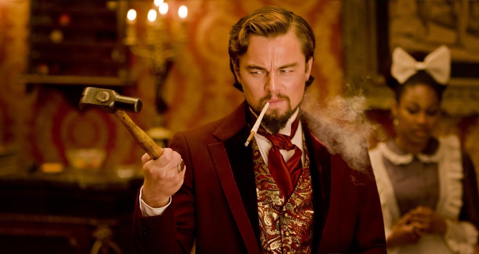In Django Unchained, DiCaprio accidentally smashed a glass and sliced his hand. This was kept in the film.