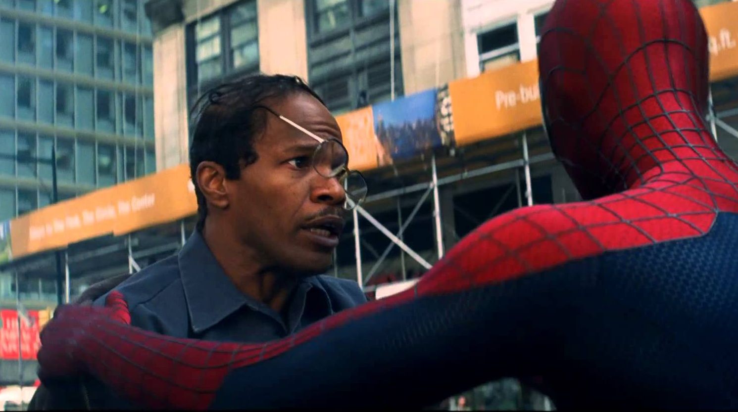 Jamie Foxx, messed up glasses, The Amazing Spider-Man 2