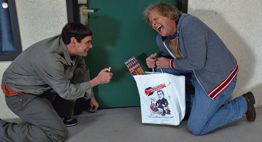 Harry and Lloyd with fireworks, up to no good