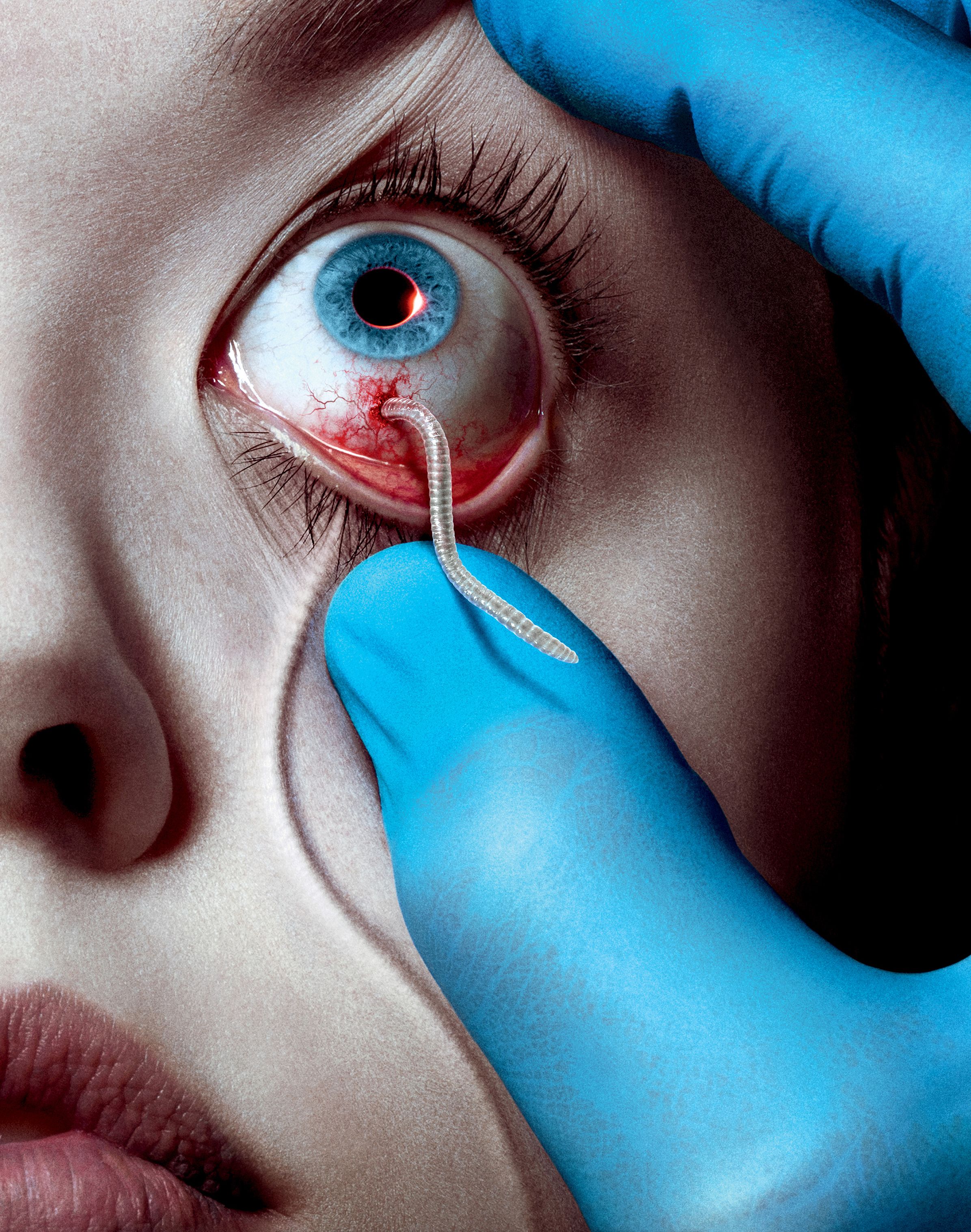 Strigoi worm going inside eye, The Strain poster