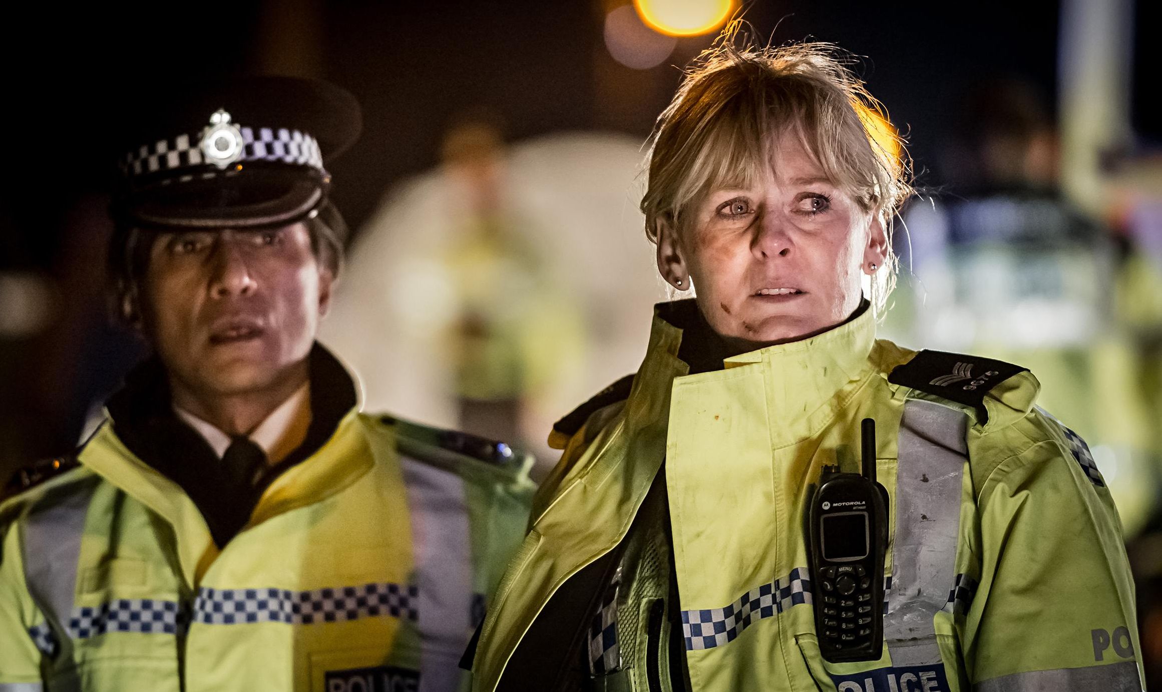 Ramon Tikaram and Sarah Lancashire in Happy Valley