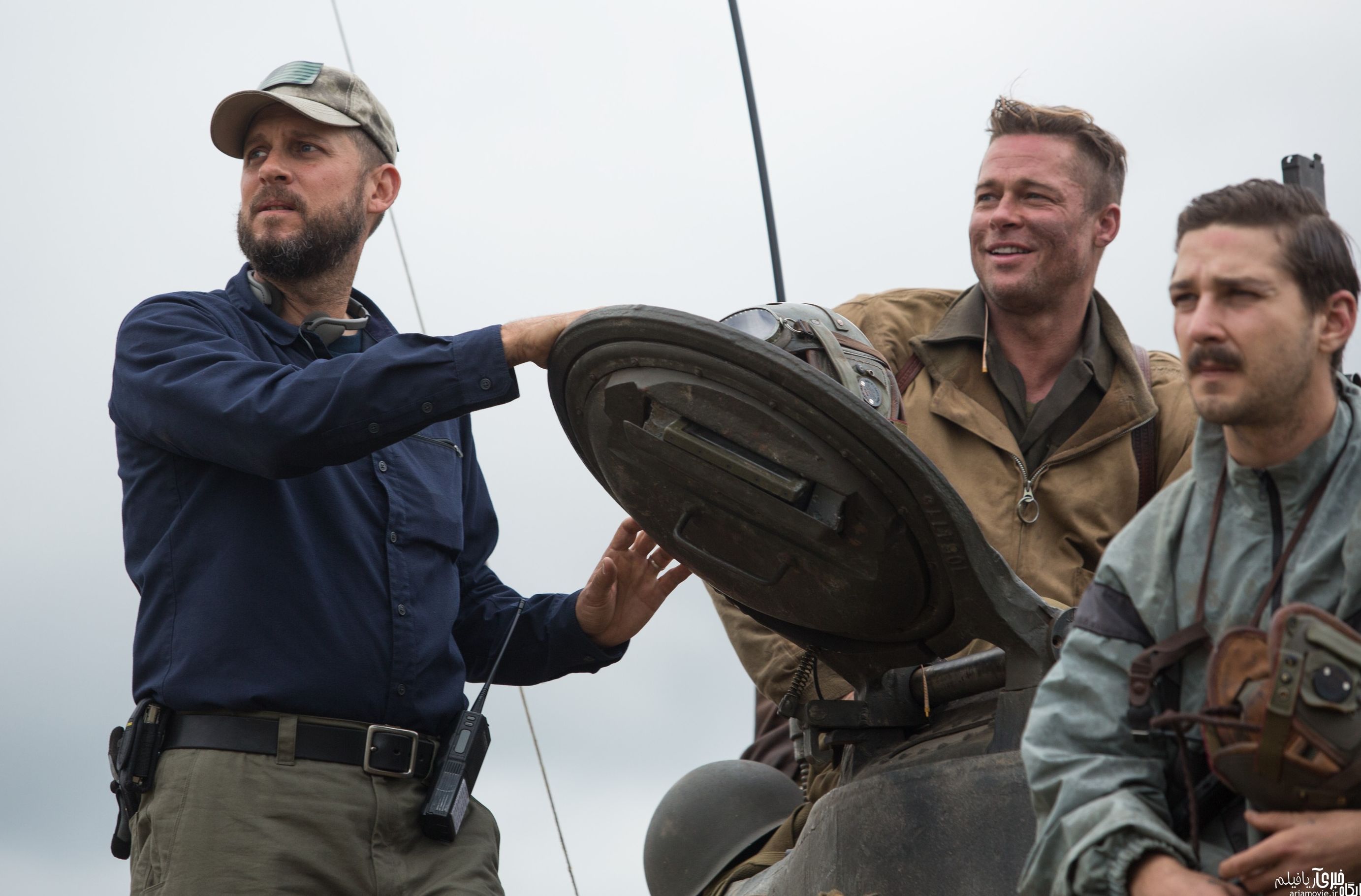 David Ayer and Brad Pitt having a laugh on the set of Fury