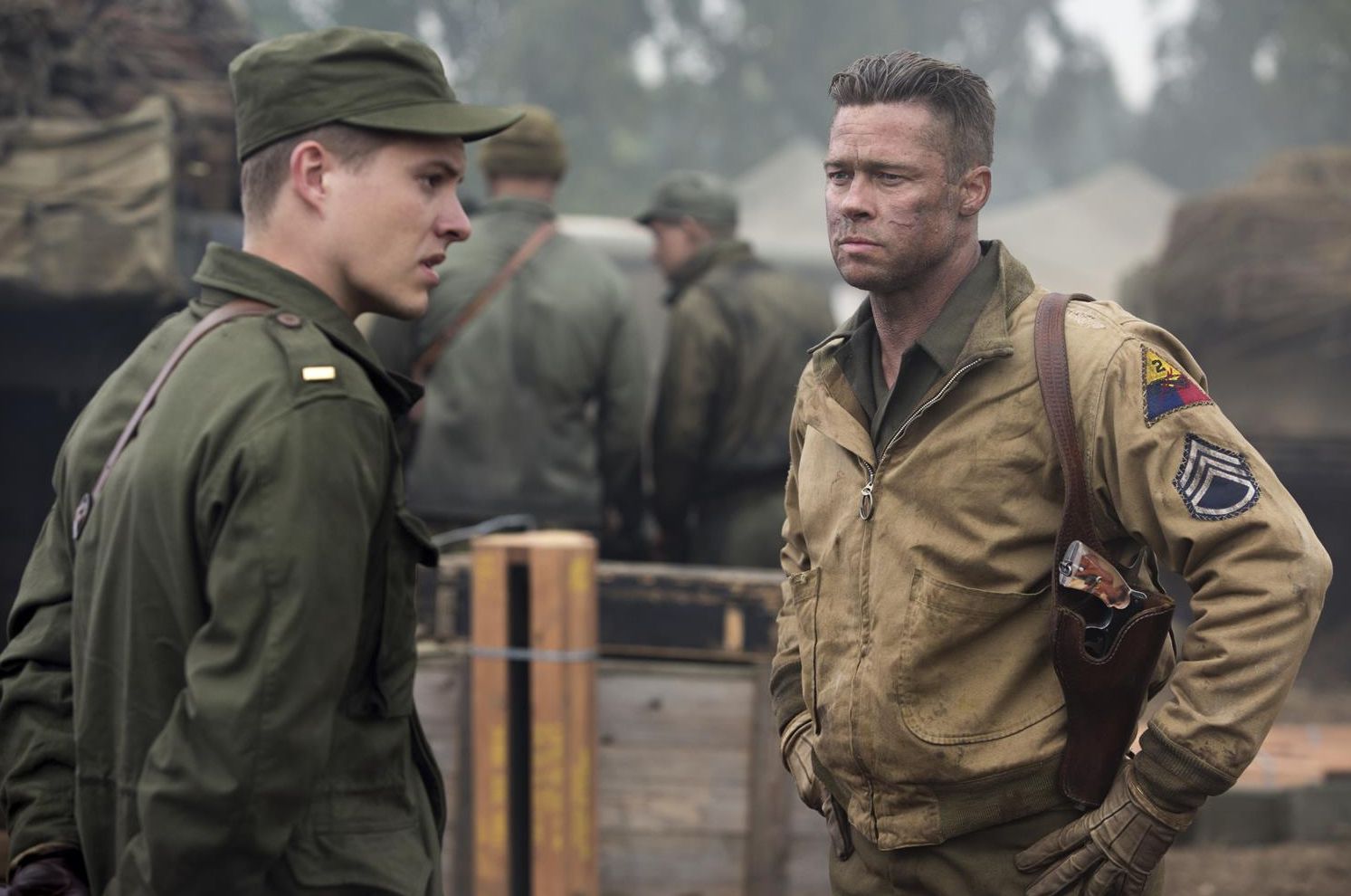 Brad Pitt pissed off, scar on face - Fury