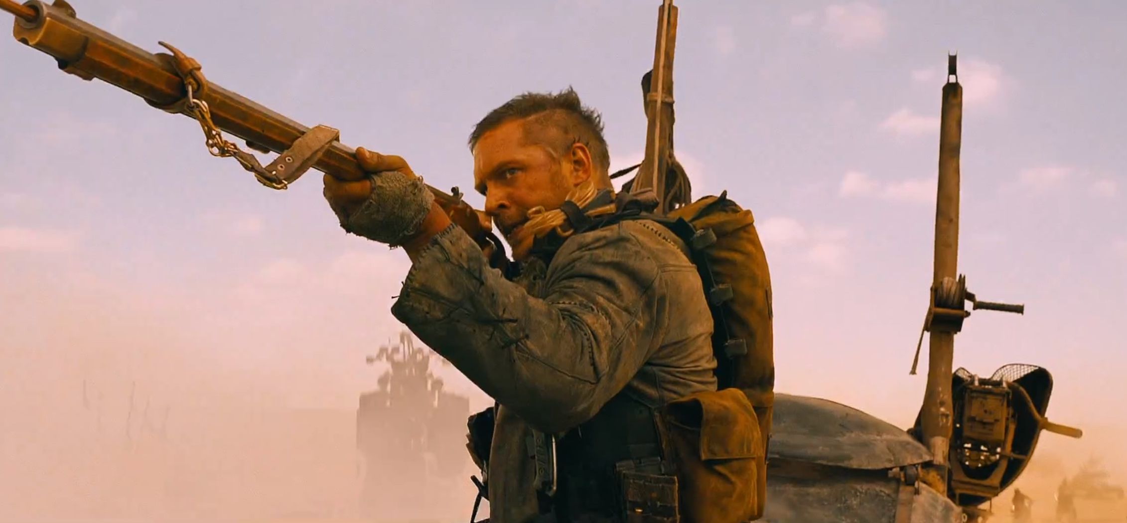 Tom Hardy gunning in Mad Max: Fury Road