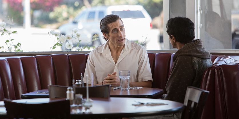 Jake Gyllenhaal and Riz Ahmed at a diner in LA in Nightcrawl
