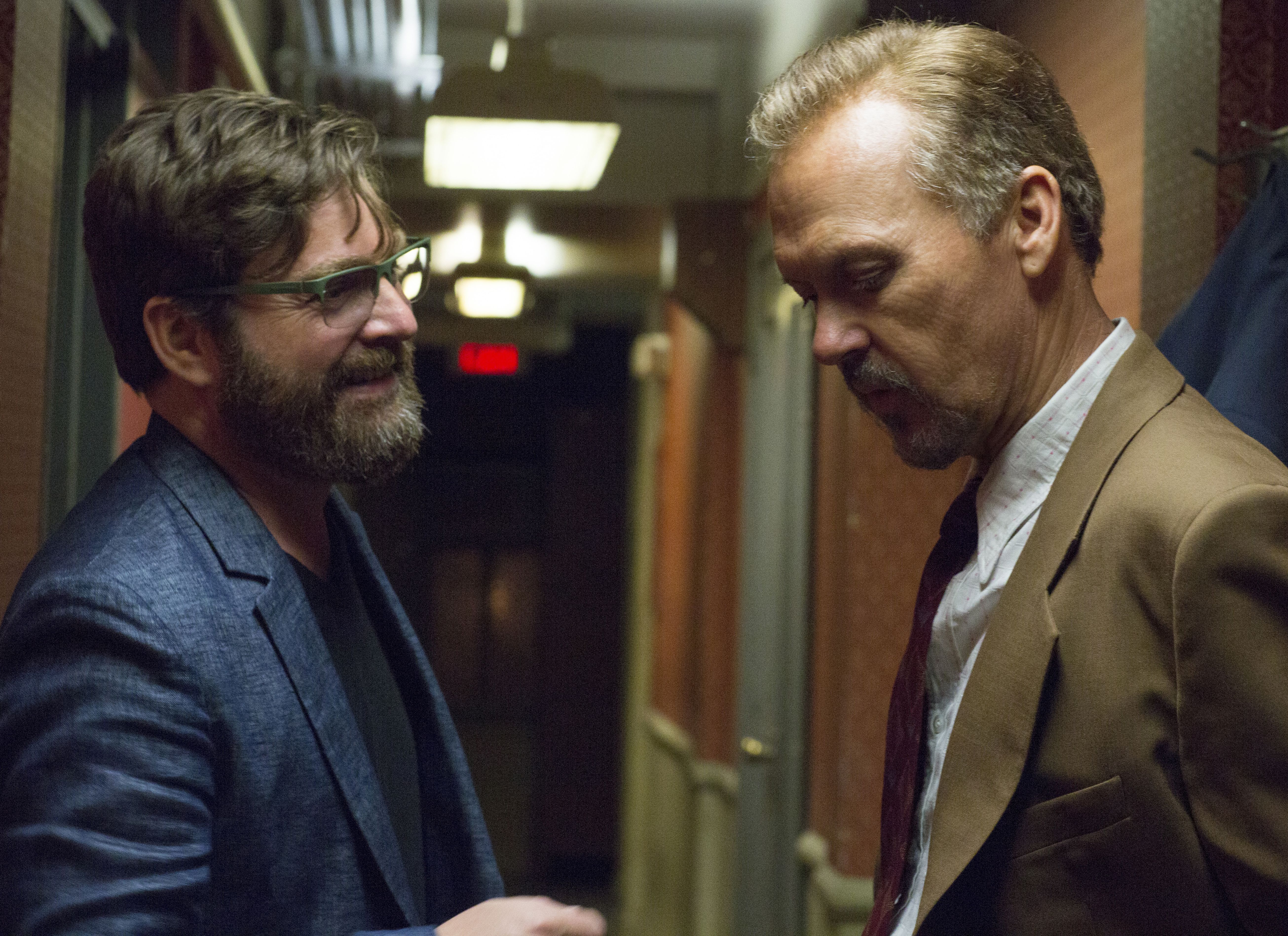 Zach Galifianakis and Michael Keaton on the set of Birdman