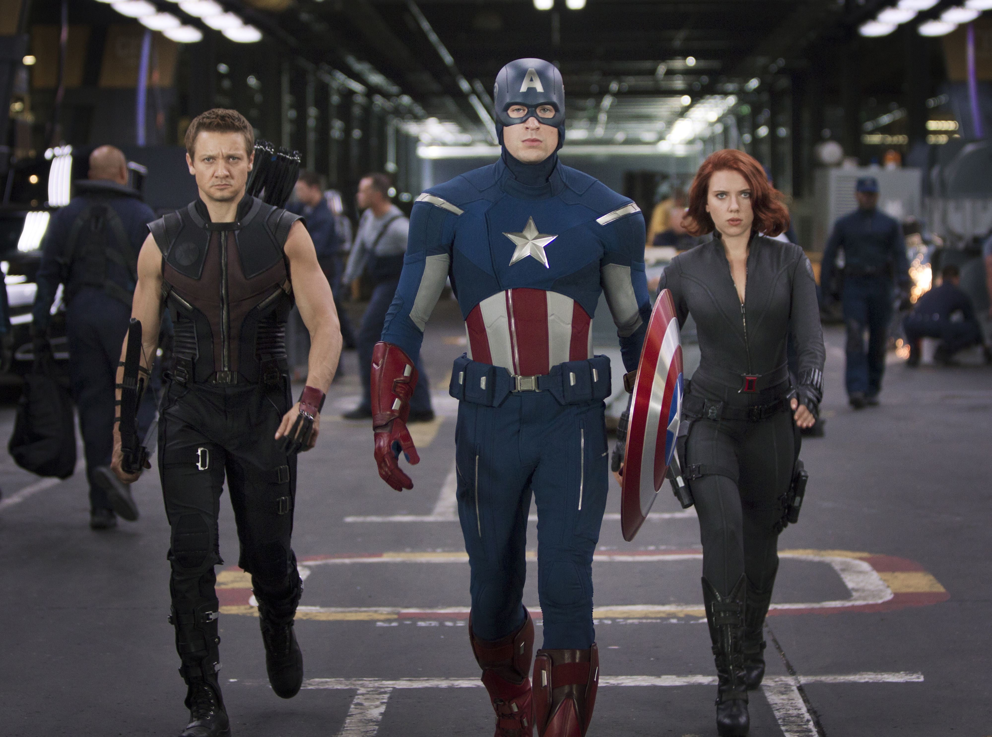 Hawkeye, Captain America and Black Widow in The Avengers