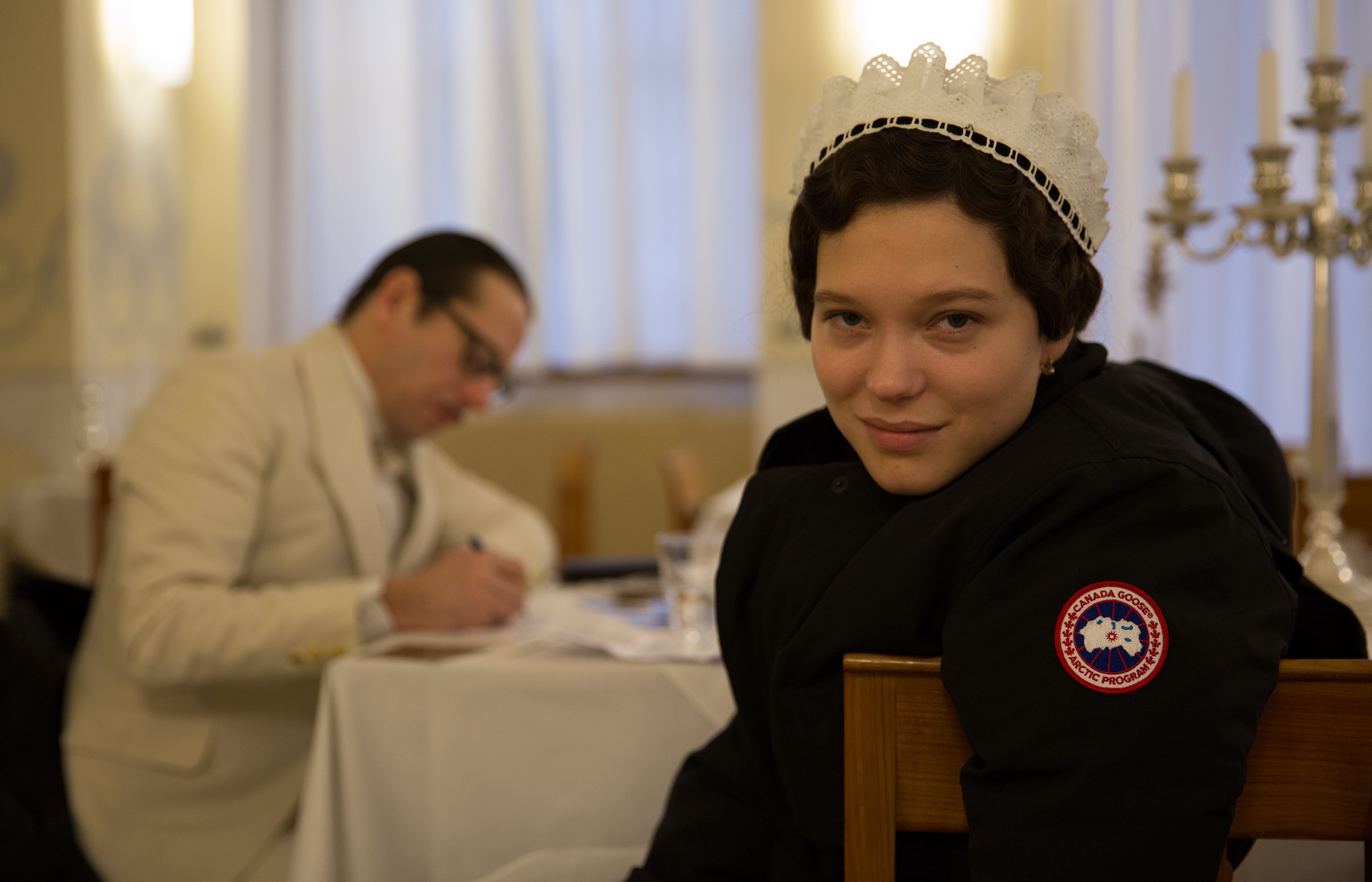 Léa Seydoux as Clotilde behind the scenes of The Grand Buda