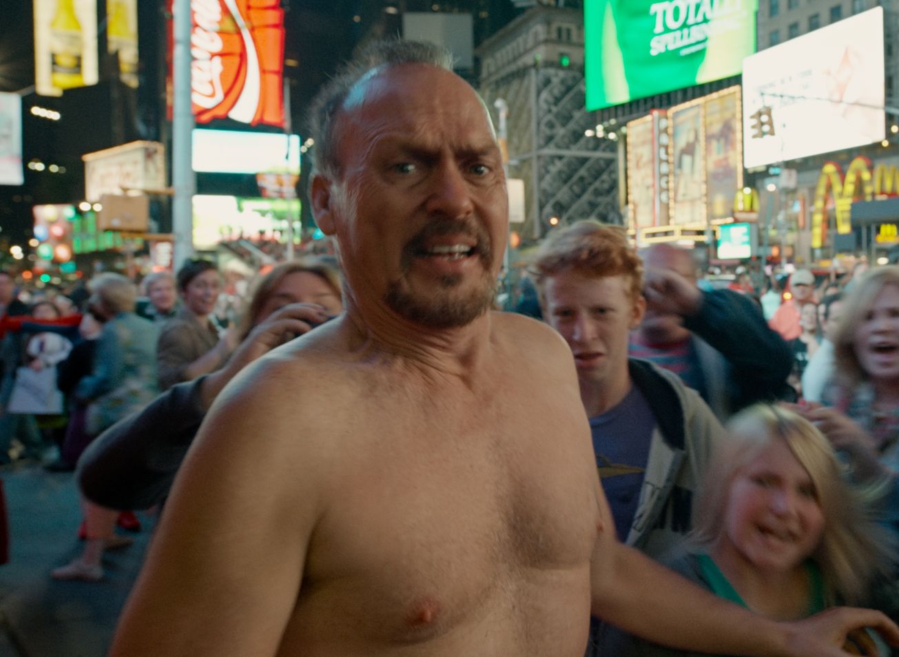 Michael Keaton naked on the street in Birdman