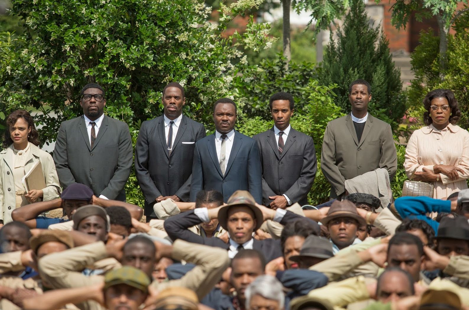 African Americans stage a peaceful kneel-in outside the regi