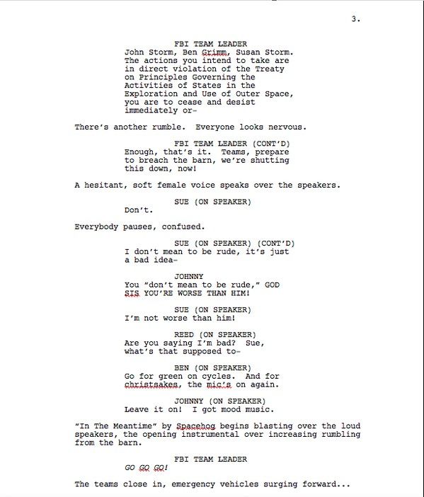 Page Three of Max Landis &#039;Fantastic Four&#039; Screenplay