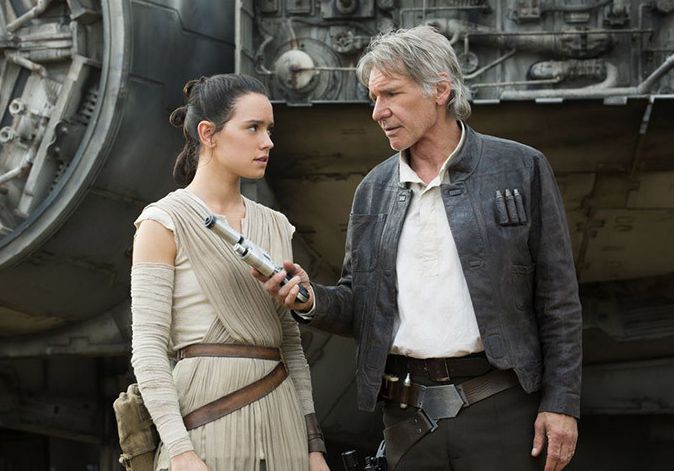Daisy Ridley and Harrison Ford in The Force Awakens