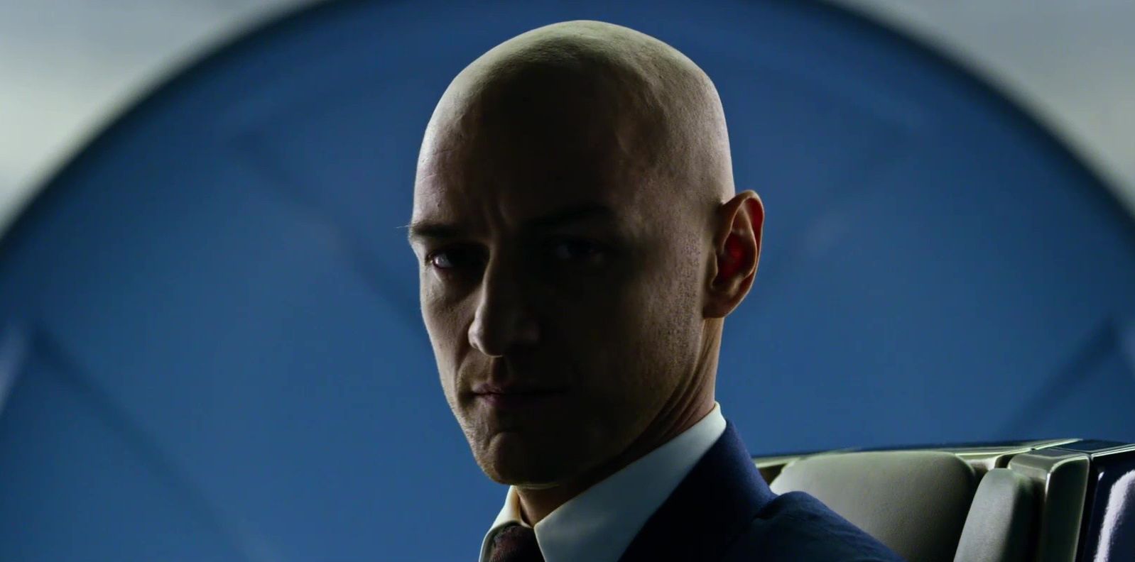 James McAvoy bald Xavier close-up