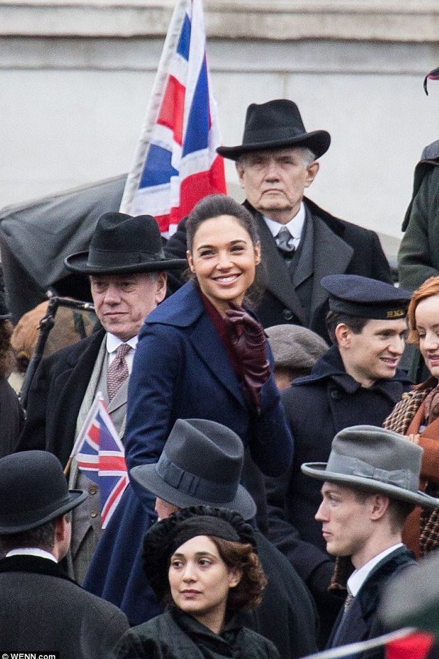 Gal Gadot smiles on the set of Wonder Woman