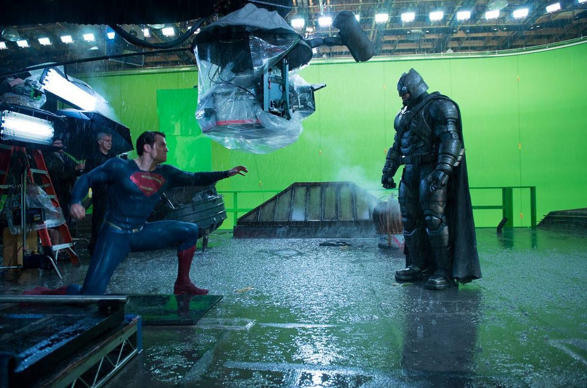 Epic behind the scenes shot of Batman and Superman