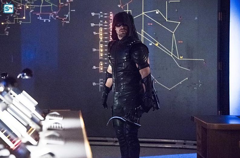 Green Arrow in Arrow lair (background Rubicon schematics)