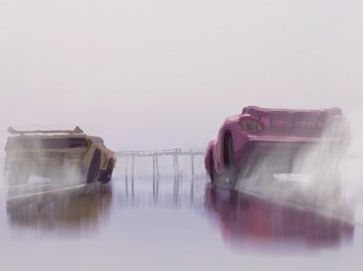 Concept Art depicts Lightning McQueen receiving a fresh new 