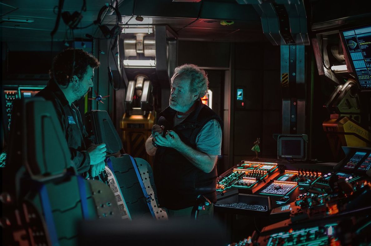 Danny McBride and Ridley Scott in a new set photo for &#039;Alien