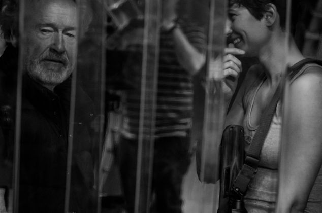 An on set photo of film director Ridley Scott with Katherine