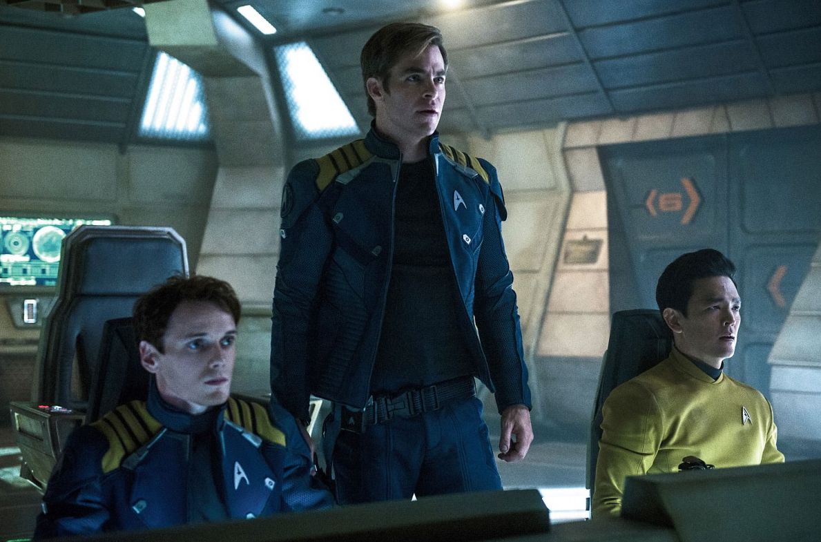 Anton Yelchin, Chris Pine and John Cho in "Star Trek Beyond"