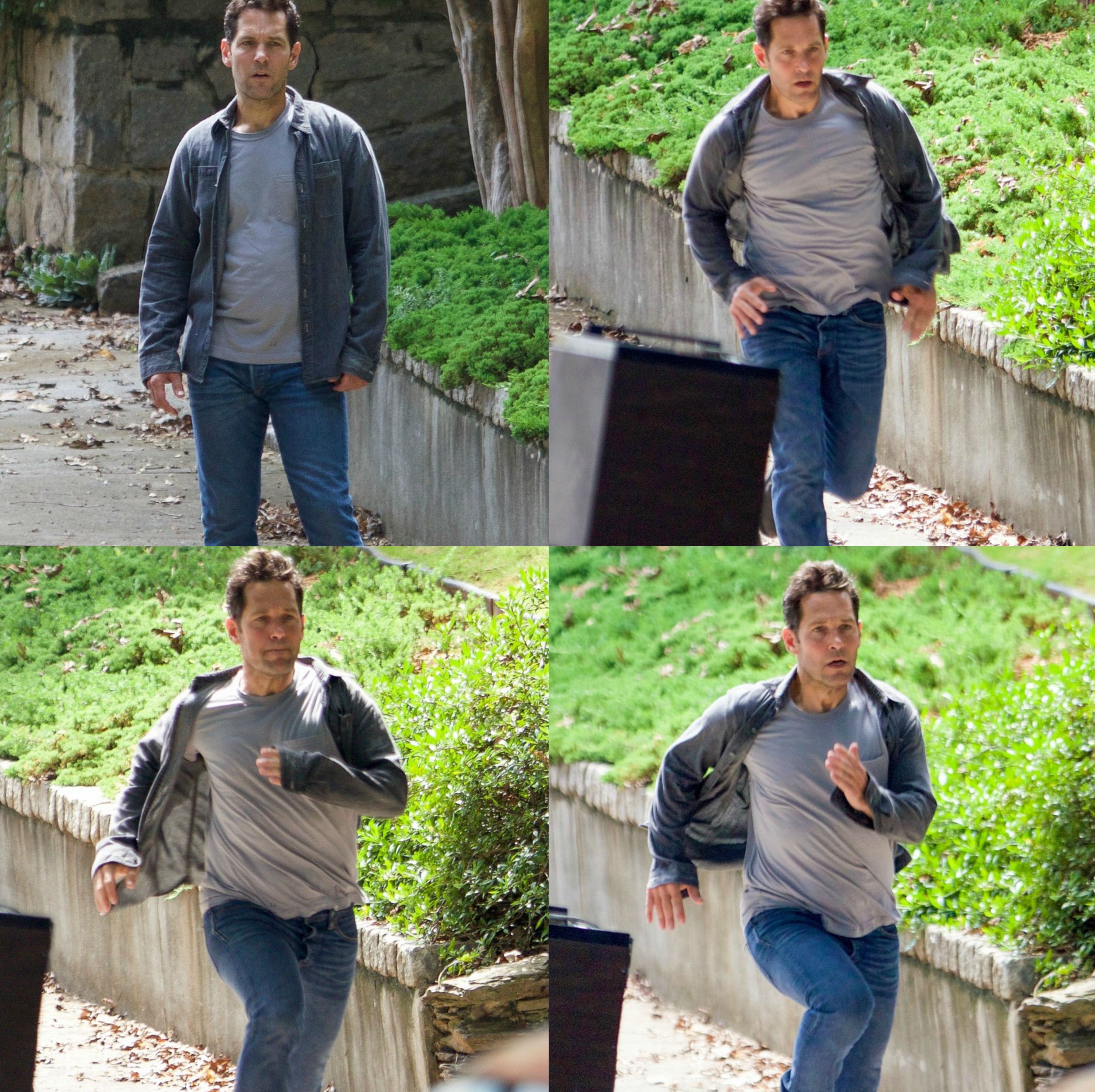 Paul Rudd makes a run for it while shooting a scene for the
