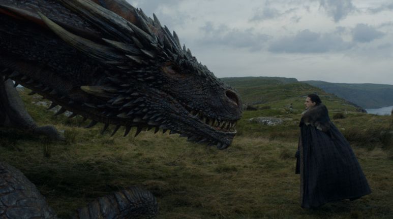 Snow encounters Drogon close-up