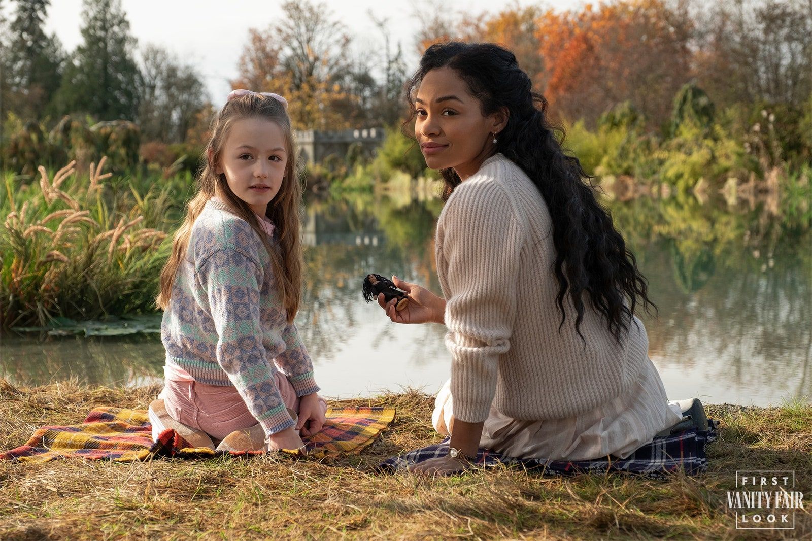 Tahirah Sharif&#039;s Miss Jessel examines one of Flora&#039;s handmade dolls. EIKE SCHROTER/NETFLIX