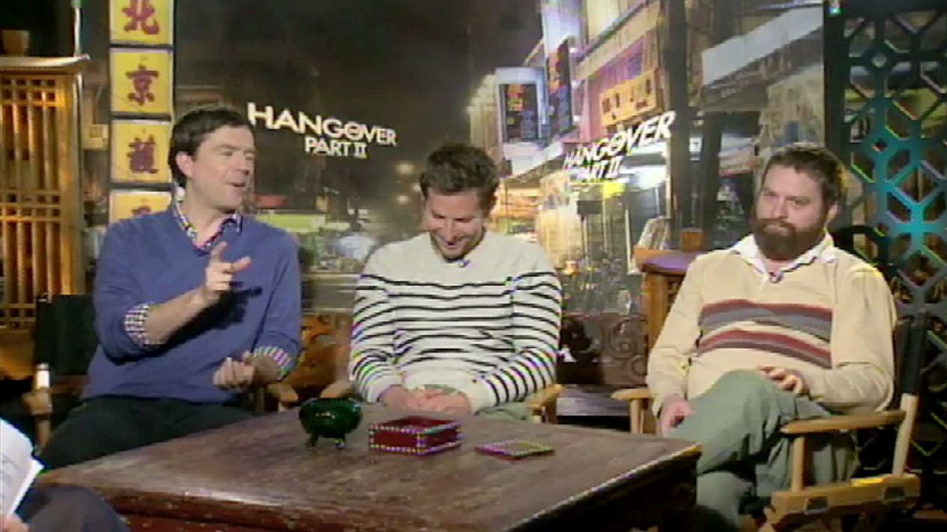 Bradley Cooper, Ed Helms and Zach Galifianakis talk about shooting The Hangover 2 in Bangkok
