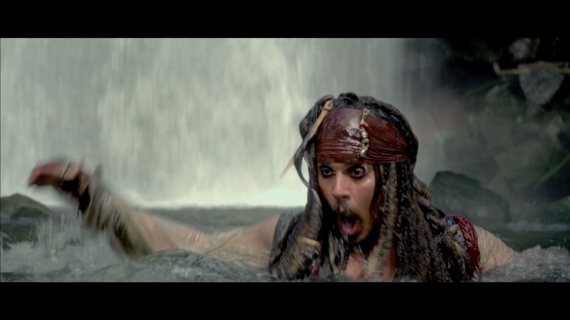 Jack Sparrow Screams but Jumps Down Waterfall in Pirates 4